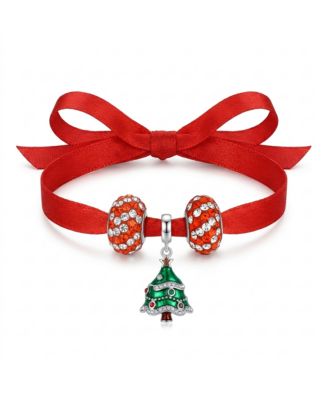 Secret SANTA Locket Christmas Tree Bead Charm Crystal Set Sterling Silver