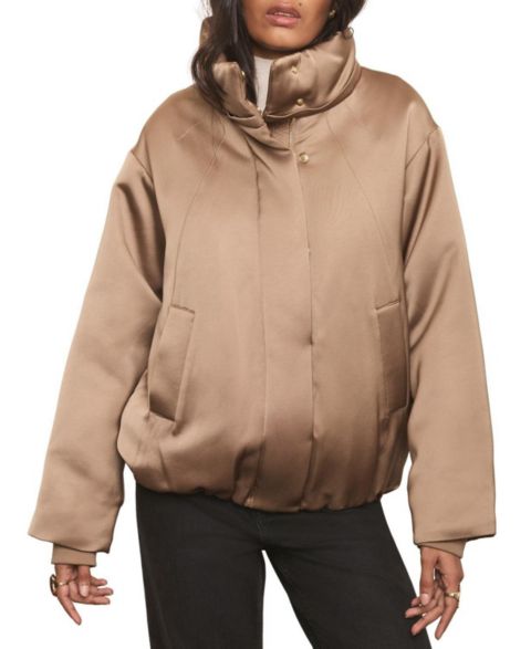 Женская куртка Mint Velvet Satin Funnel Neck Bomber, цвет: Золотой