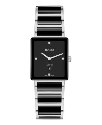 Women's Swiss Quartz Integral Diamonds Date Silver Stainless Steel and Black Ceramic Watch 28mm