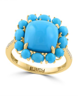 Diamond and Turquoise Cocktail & Statement Ring (1/20 ct. t.w.) in 14k Yellow Gold