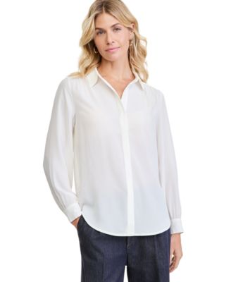 Women's Long-Sleeve Collared Button-Down Tunic Blouse