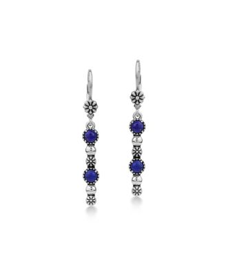 Lapis Linear Lever Back Earrings in Sterling Silver
