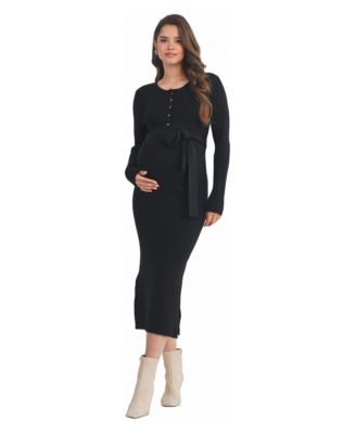 Women's Ribbed Button-Down Belted Nursing Dress