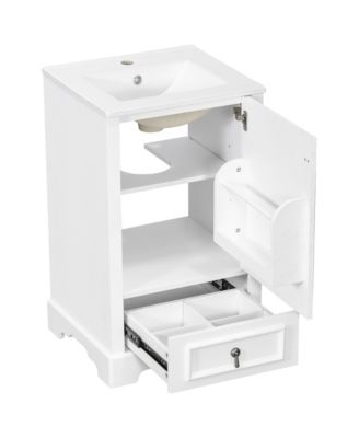 20 Inch Freestanding Bathroom Vanity, MDF Cabinet with Solid Wood Frame, Ceramic Integrated Sink, Door-Mounted Organizer, Assembly Required