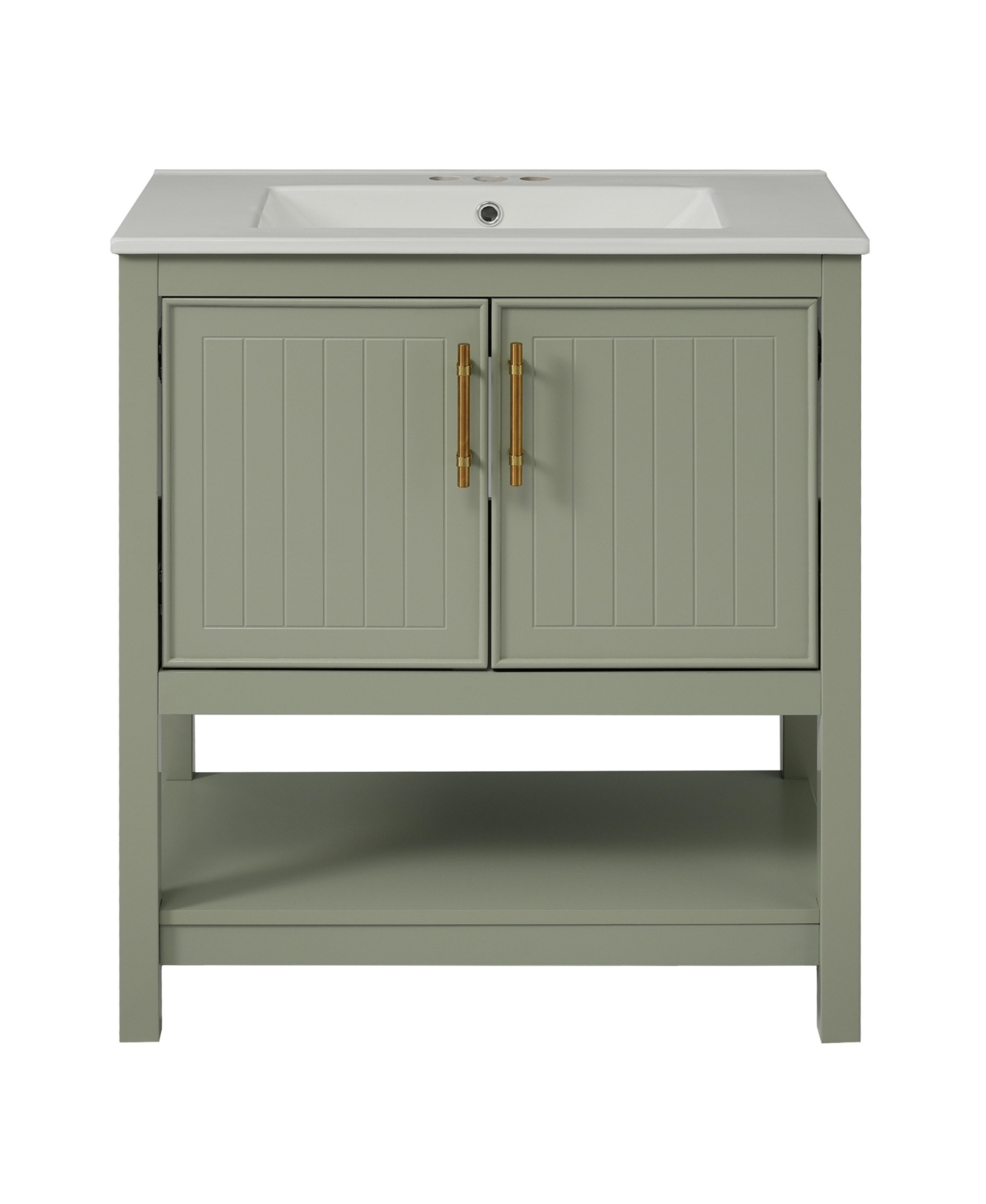 Sillysis 30 Inch Freestanding Bathroom Vanity, Mdf Cabinet with Solid Wood Legs, Ceramic Integrated Sink, Door-Mounted Organizers, Assembly Required