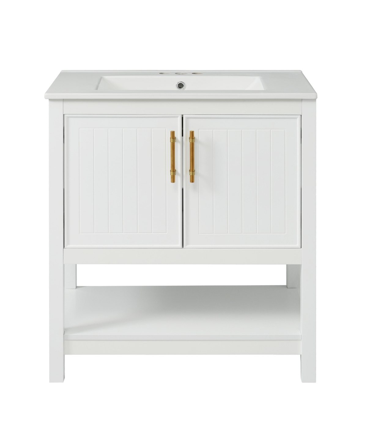 Sillysis 30 Inch Freestanding Bathroom Vanity, Mdf Cabinet with Solid Wood Legs, Ceramic Integrated Sink, Door-Mounted Organizers, Assembly Required -
