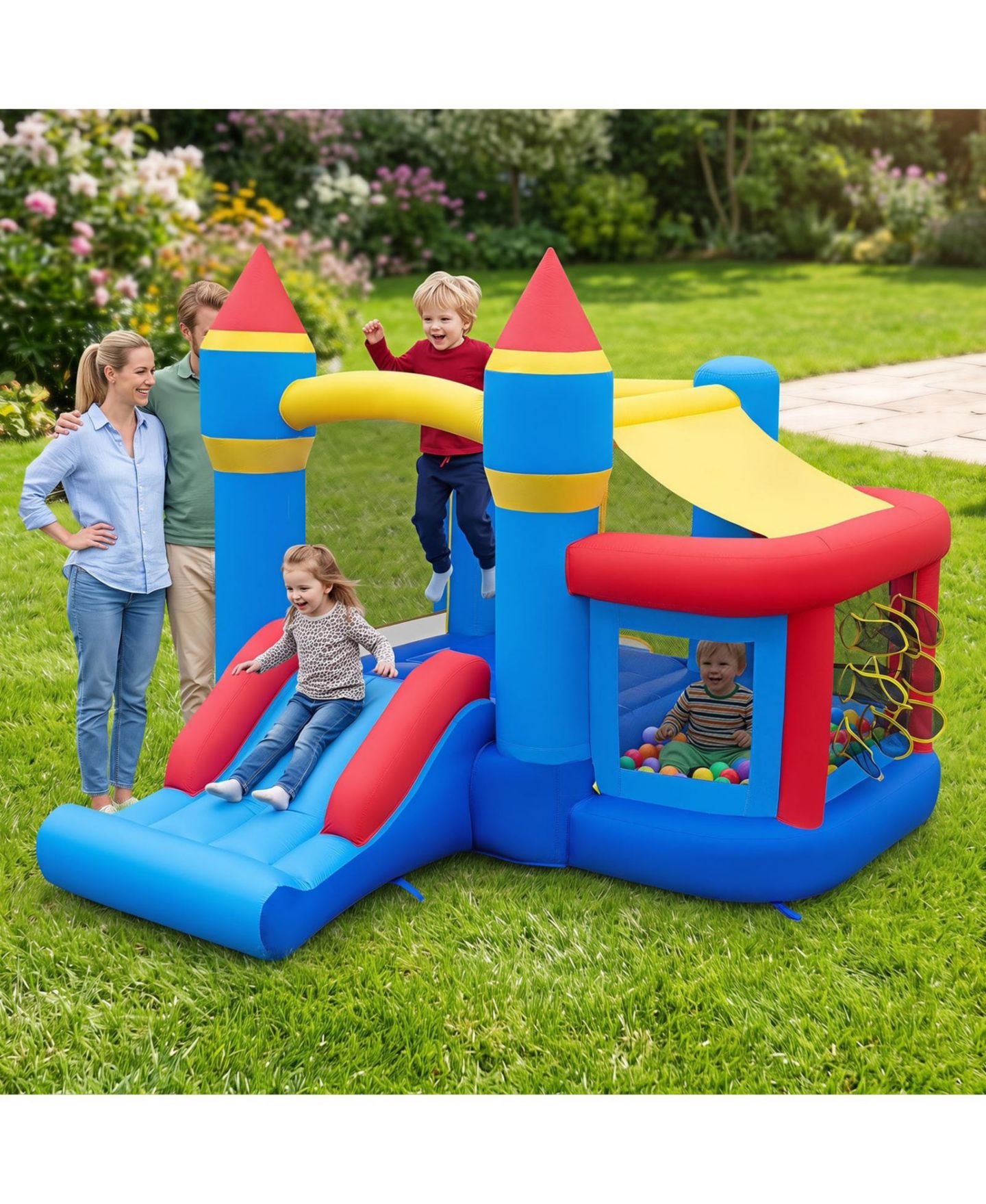 Детская игрушка SUGIFT Inflatable Bounce House with Slide, Ball Pit, Basketball Rim & Games, 550W Blower, Ages 3-12, цвет: Синий — фото 2