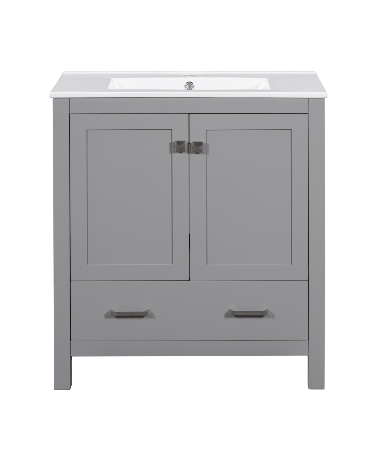 Sillysis 30 Inch Freestanding Bathroom Vanity Mdf Cabinet with Solid Wood Frame, Ceramic Integrated Sink, Removable Drawer Dividers, Assembly Required