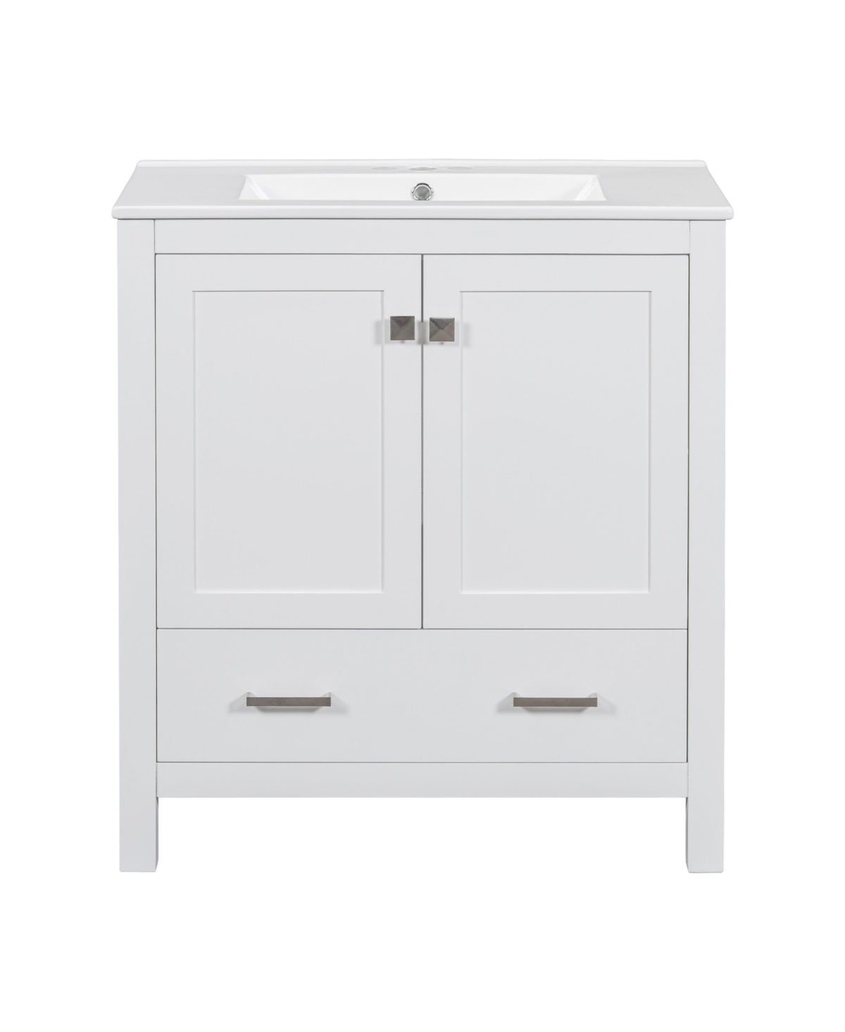 Sillysis 30 Inch Freestanding Bathroom Vanity Mdf Cabinet with Solid Wood Frame, Ceramic Integrated Sink, Removable Drawer Dividers, Assembly Required