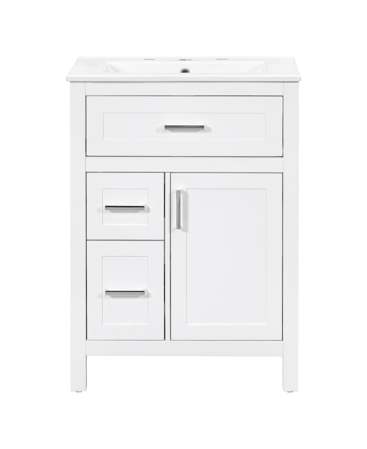 Sillysis 24 Inch Freestanding Bathroom Vanity, Mdf Cabinet with Solid Wood Frame, Ceramic Integrated Sink, Tip-Out Drawer, Assembly Required - White
