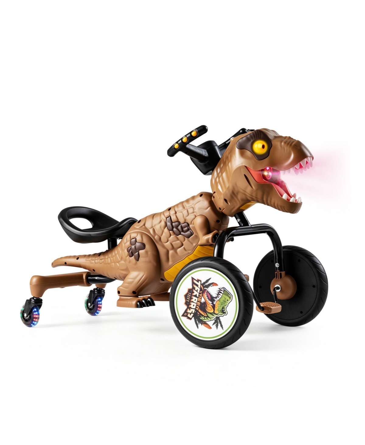 Costway Dinosaur Drift Tricycle with Lights & Mist Spray, 66 lb. Capacity, Ages 3-8 - Brown