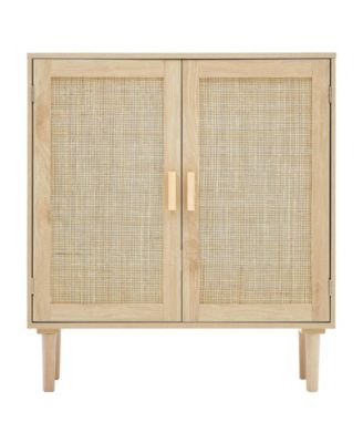 Rattan Storage Cabinet with 2 Magnetic Doors and Adjustable Shelves for Entryway or Living Room