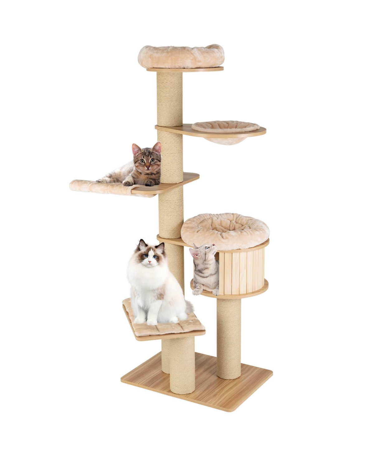 Sugift 75.5in Tall Cat Tree with 7 Sisal Posts Hanging Basket and Hammock for Indoor