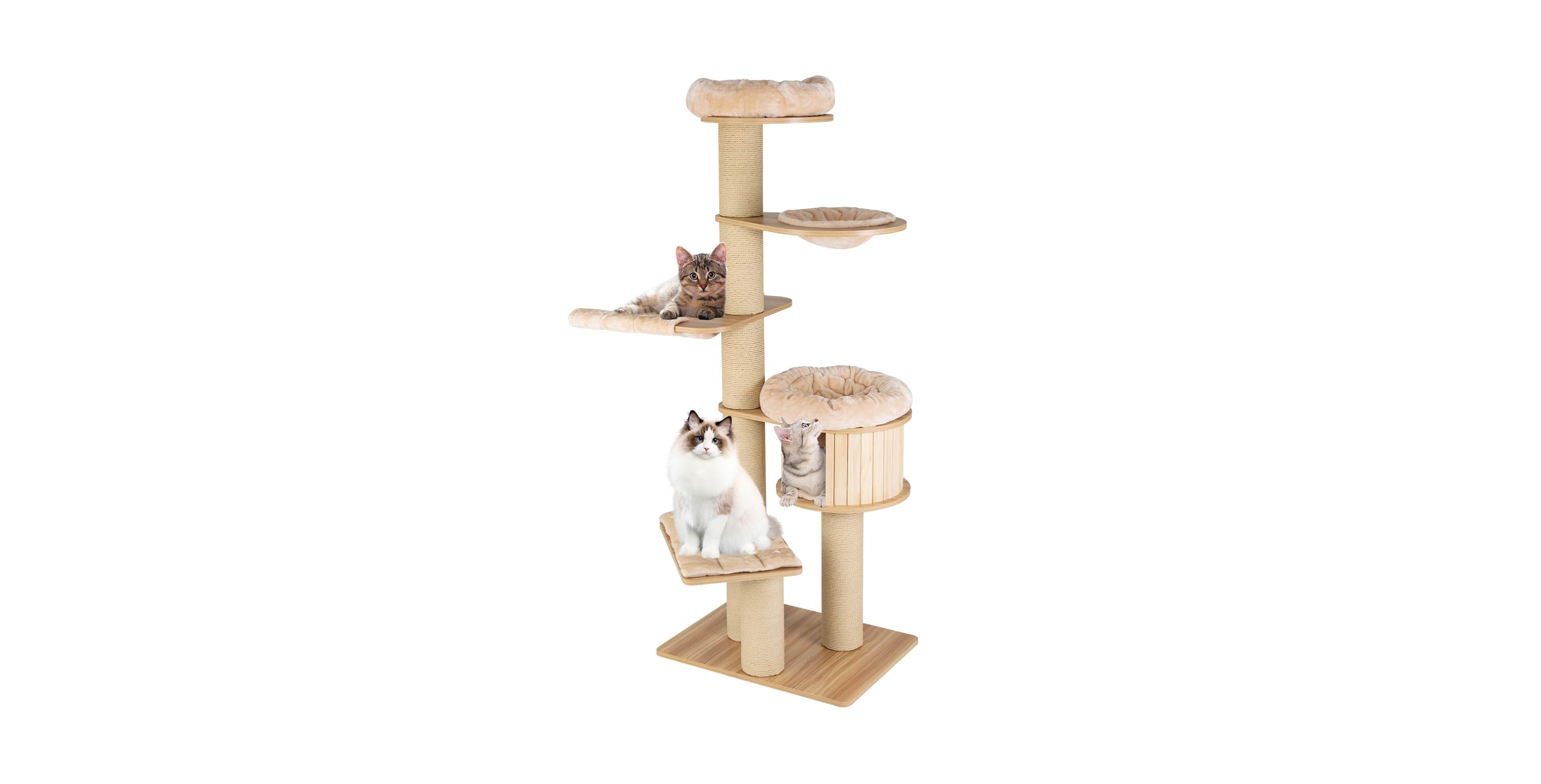 Sugift 75.5in Tall Cat Tree with 7 Sisal Posts Hanging Basket and Hammock for Indoor