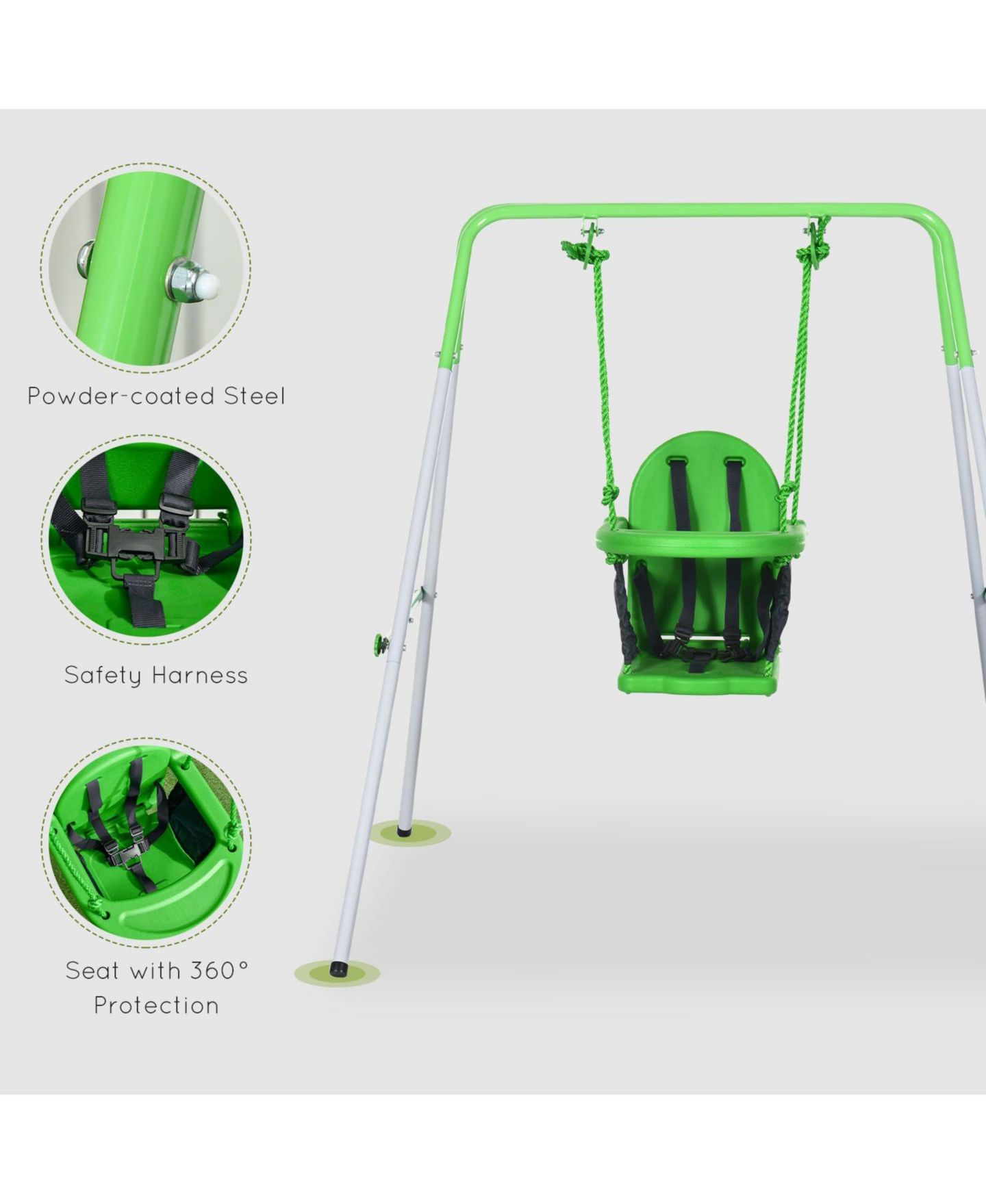 Детские игрушки SEVORLEY Kids Steel Seat Restraint Swing Set, Ages 6-36 Months, цвет: Зелёный — фото 6