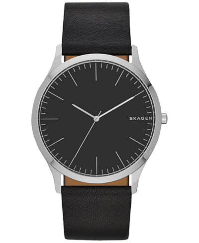Skagen Men's Black Leather Strap Watch 41mm SKW6329