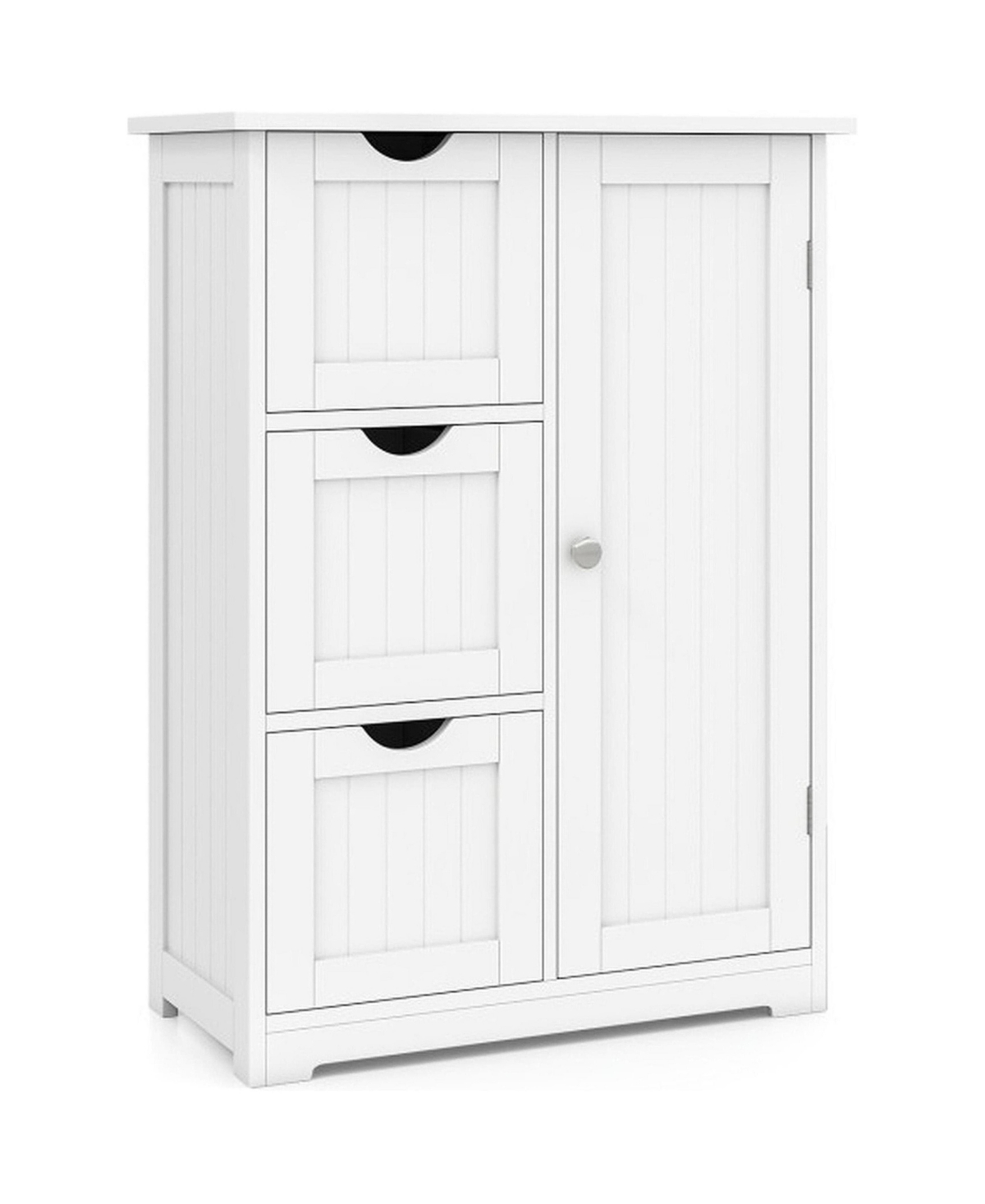 Sugift Bathroom Floor Side Storage Cabinet with 3 Drawers and 1 Cupboard - White