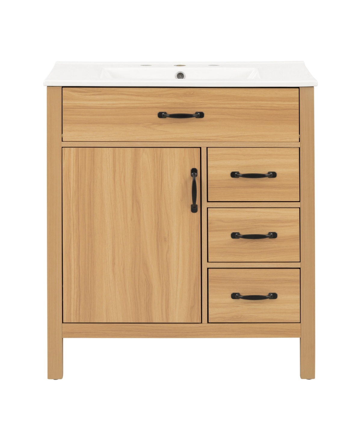 Sillysis 30 Inch Freestanding Bathroom Vanity, Mdf Cabinet with Solid Wood Legs, Ceramic Integrated Sink, Tip-Out Drawer, Assembly Required - Wood