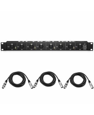 MS8000 8-Channel XLR Phantom Power Microphone Splitter with 2-Pack 25-Foot XLR Cables