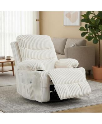 Oversized Swivel Rocker Recliner Chair with Massage and Heat, Manual Glider Lounge Chair with Cup Holders for Living Room Nursery