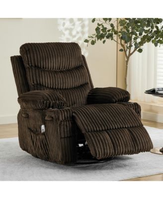 Oversized Swivel Rocker Recliner Chair with Massage and Heat, Manual Glider Lounge Chair with Cup Holders for Living Room Nursery
