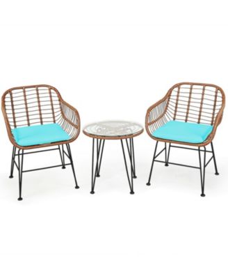 3-Piece Wicker Patio Bistro Set with Glass Top Table