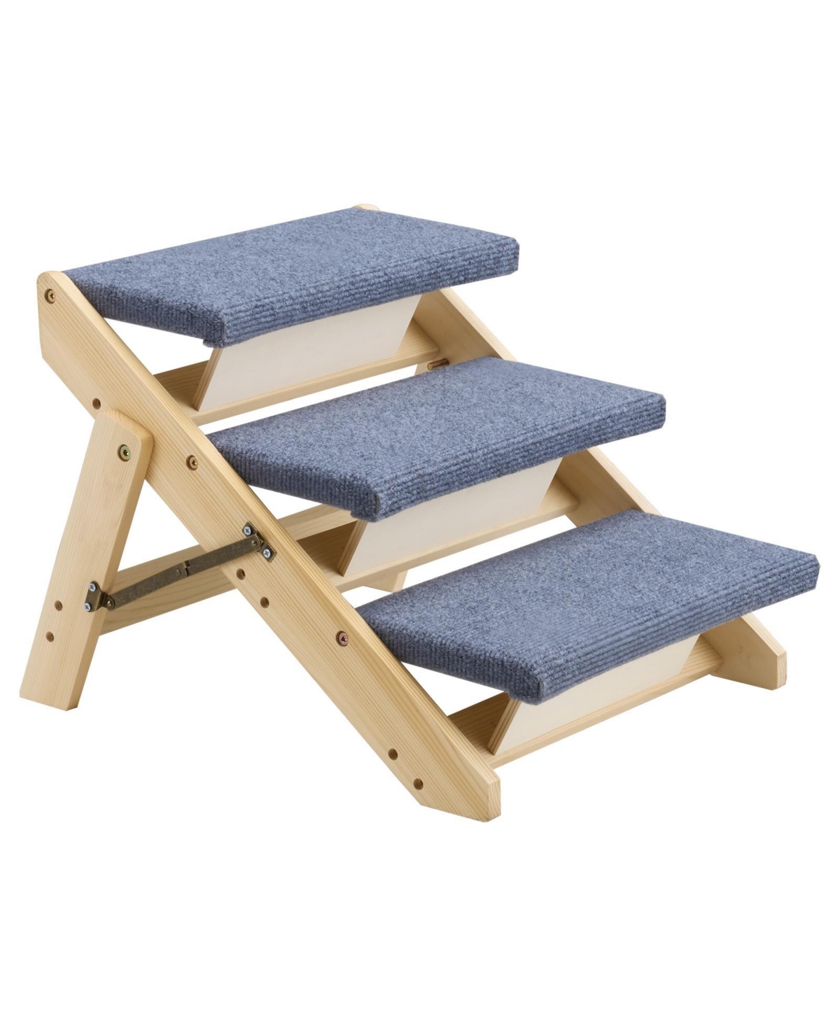Sugift 3-Step Wood Pet Stairs for Beds Sofa Cars with 150lbs Load Capacity Foldable Flat for Cats Dogs - Natural