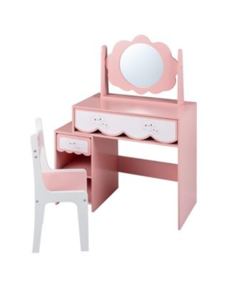 Kids Vanity Set with 360-Degree Rotating Mirror and Chair for Girls
