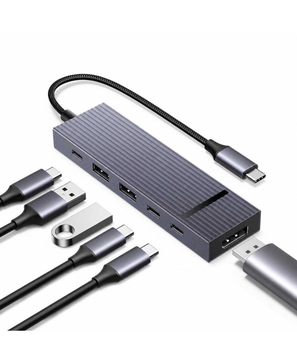 Lofree 6-in-1 Usb-c 10Gbps 4K 60Hz DisplayPort 100W Power Delivery Hub for Usb-c Devices - Grey