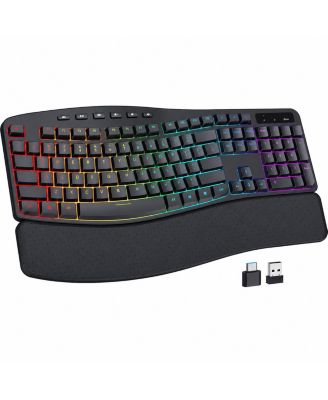 Wireless RGB Backlit Silent Keyboard with Wrist Rest for Windows and Mac