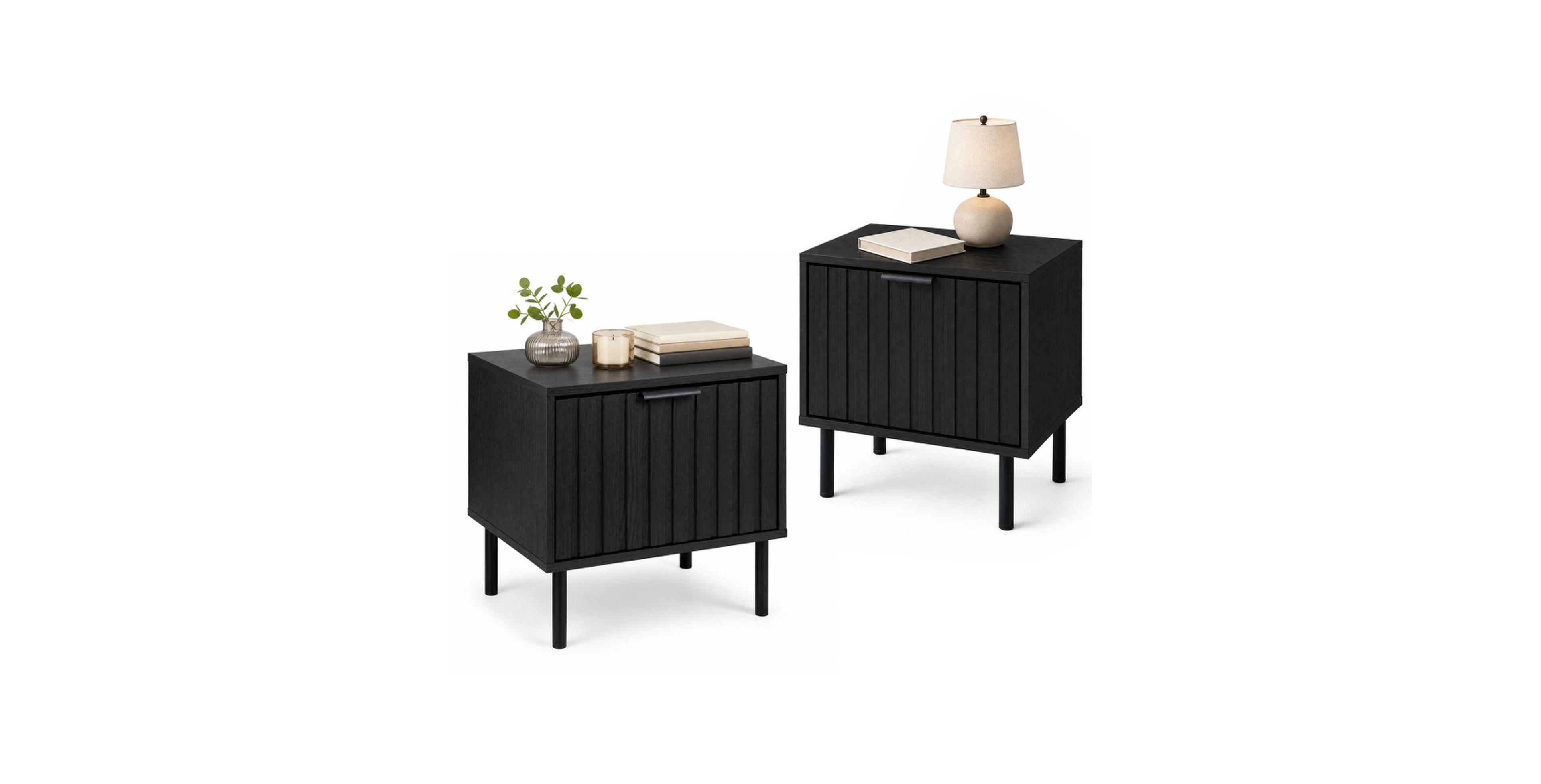 Gouun Set of 2 Fluted Bedside Nightstands with Storage Drawer