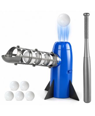 Automatic Baseball Pitching Machine Set With Bat And Plastic Balls For Kids Backyard Play