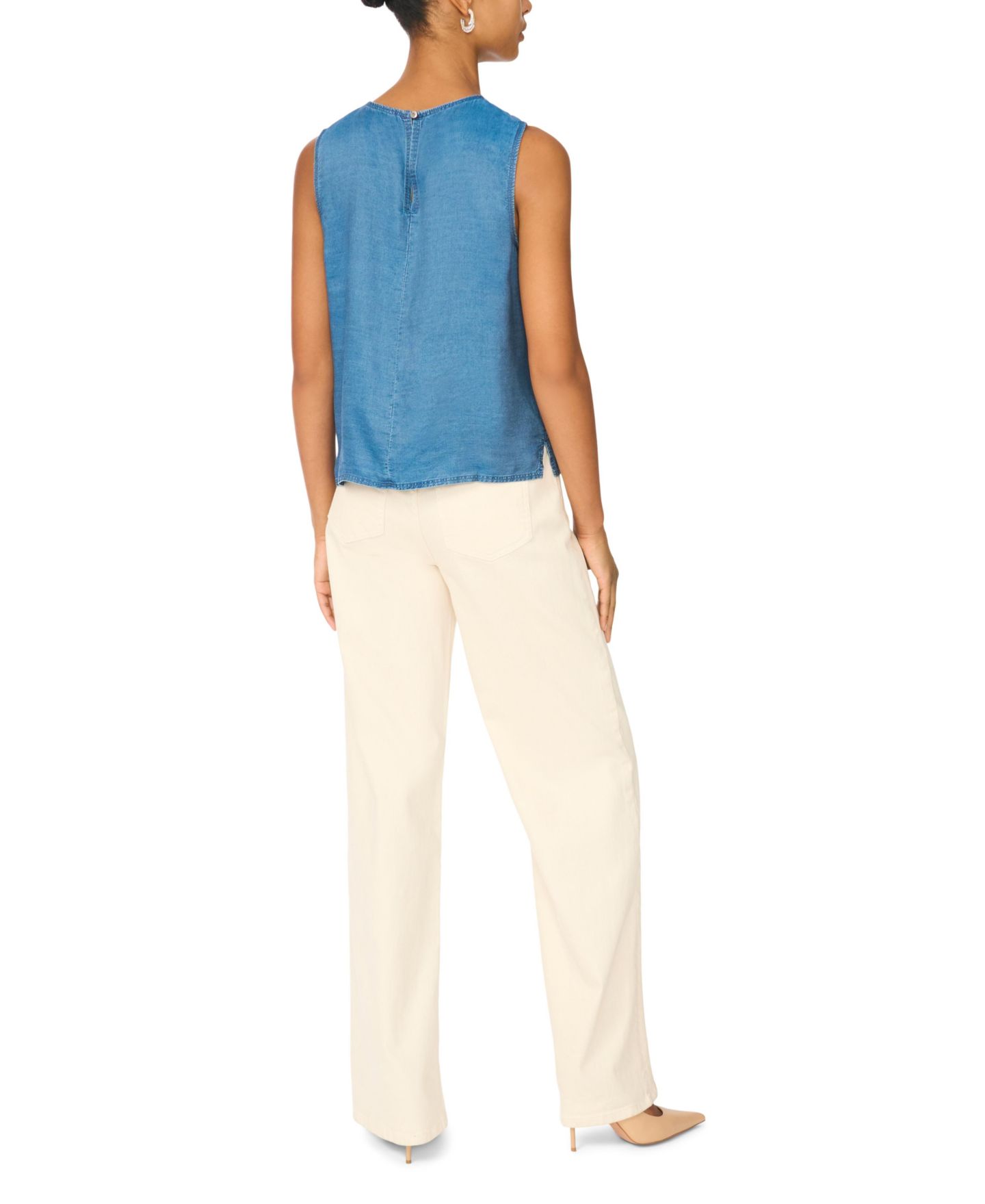 Женская блузка Vince Camuto Denim Sleeveless Embellished, цвет: Шамбре синий — фото 5