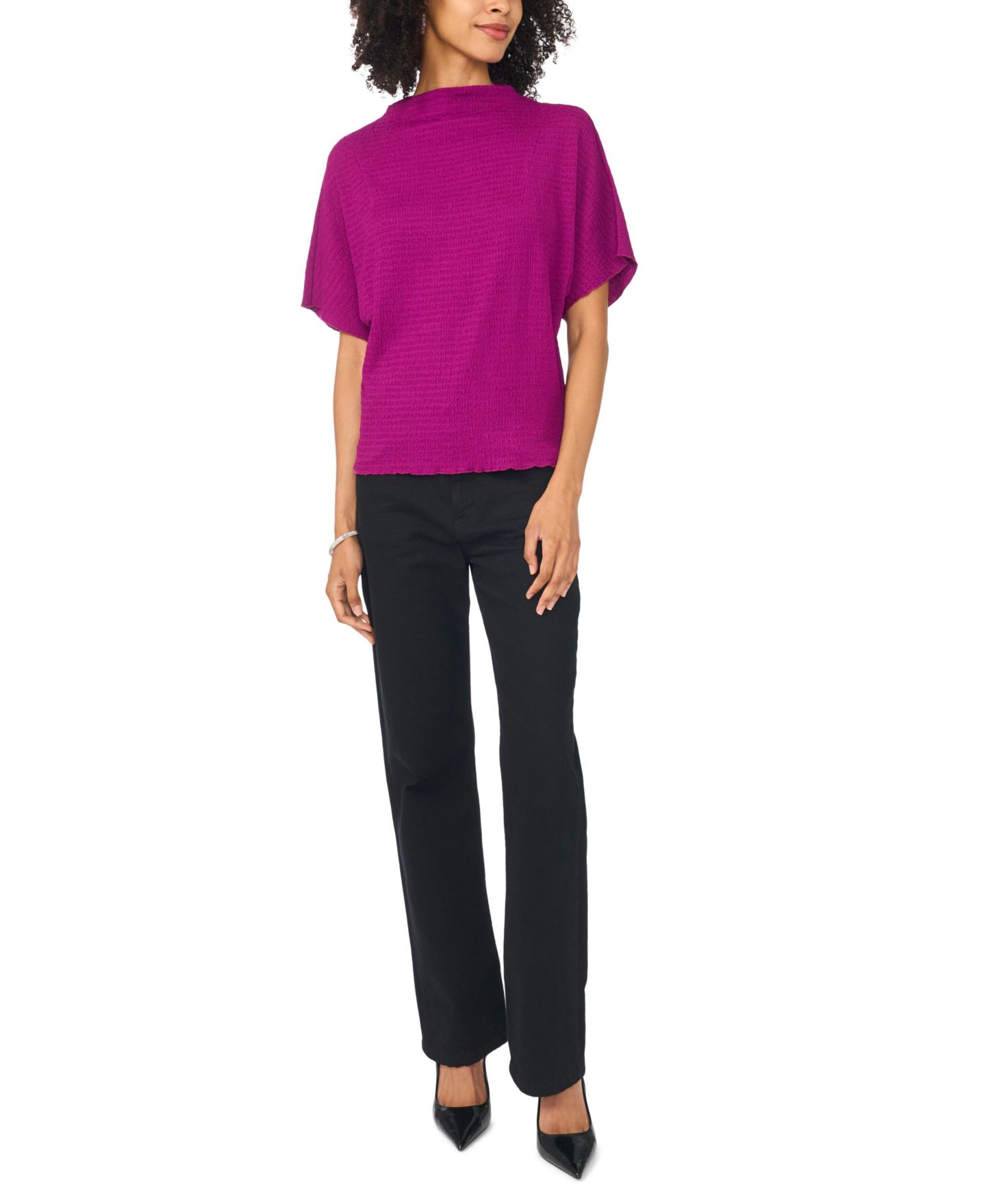 Женский топ Vince Camuto Textured High Neck Wide Sleeve, цвет: Фуксия — фото 2