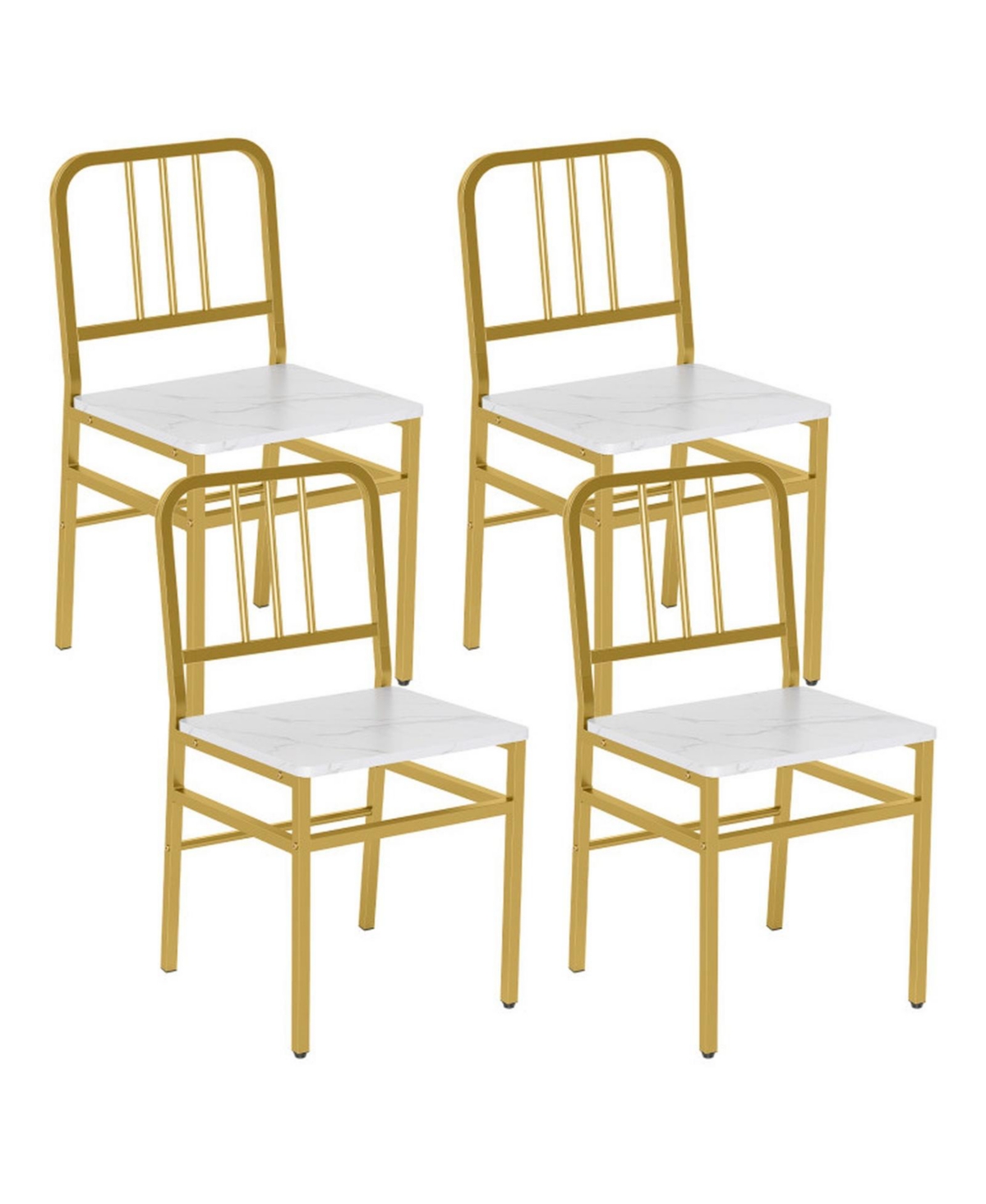 Sugift 4-Piece Dining Chair Set with Slatted Backrest Metal Frame and Wooden Seat