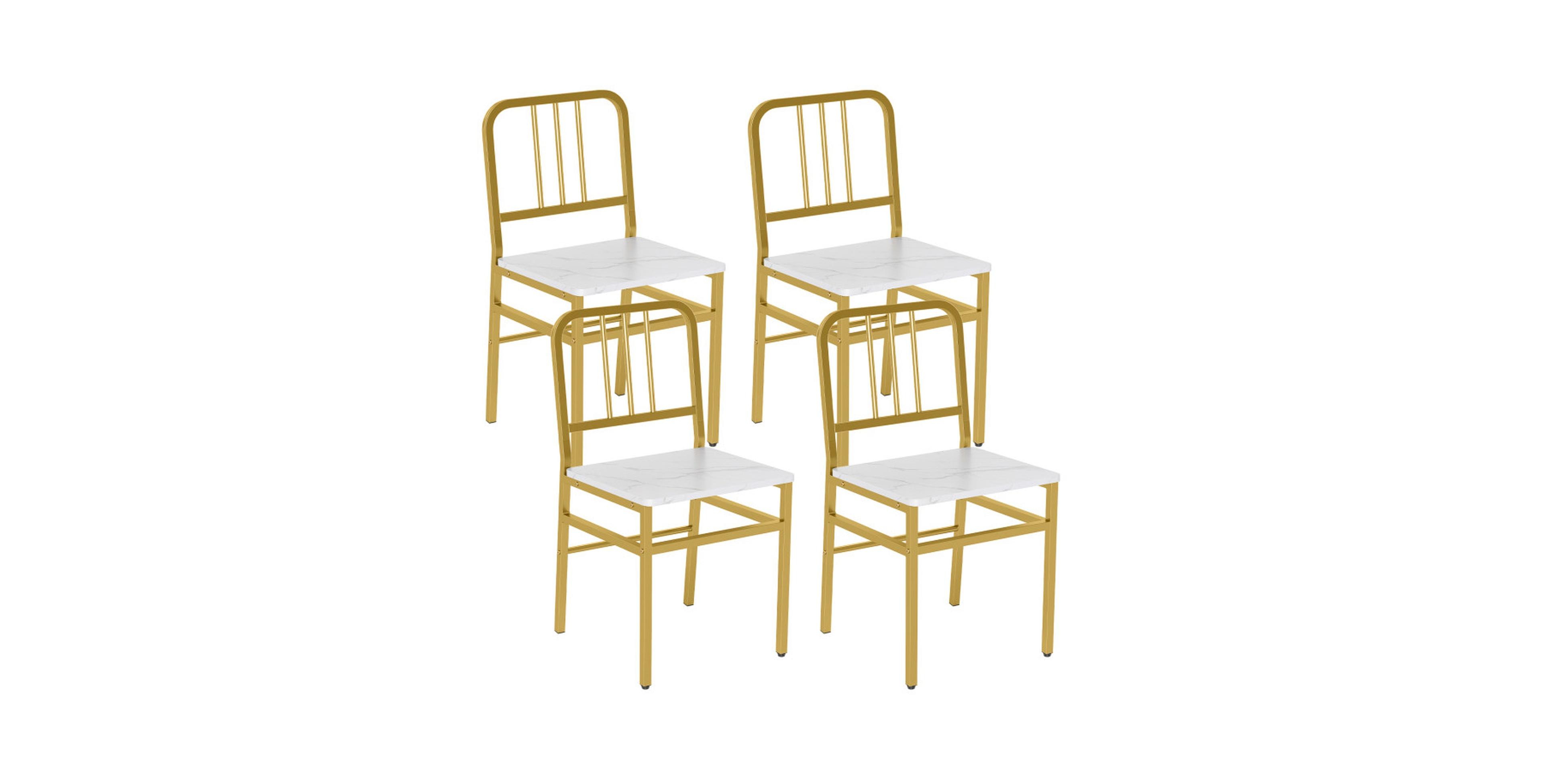 Sugift 4-Piece Dining Chair Set with Slatted Backrest Metal Frame and Wooden Seat
