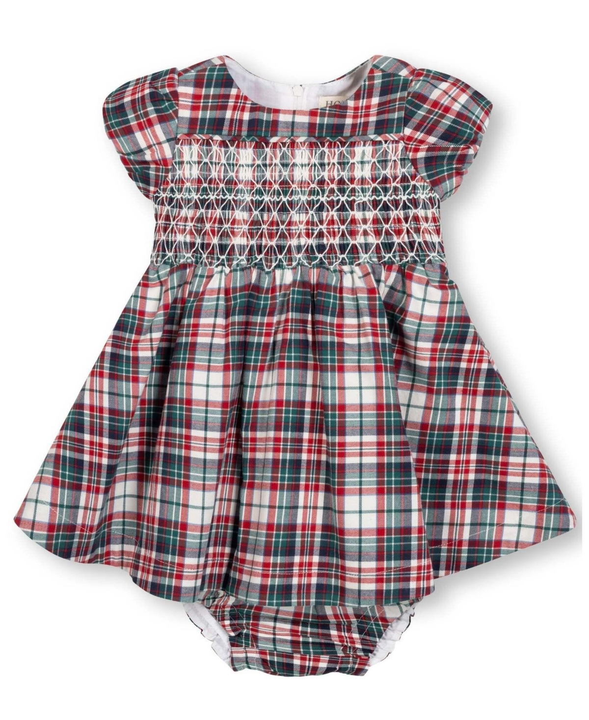 Hope & Henry Baby Girls' Smocked Puff-Sleeve Chambray Dress and Diaper Cover, 2-Piece Set