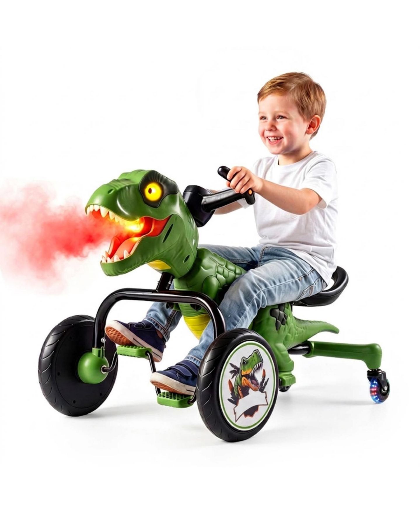 Детская игрушка HONGGE Dinosaur Drift Tricycle with Mist Spray, Roar Sound & Lighted Head, 66 lb Capacity, Ages 3-8, цвет: Зелёный — фото 10