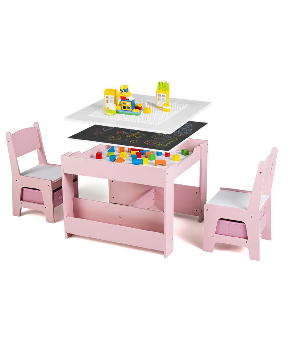 Gouun 4-in-1 Kids Activity Table Set Featuring Building Block Board