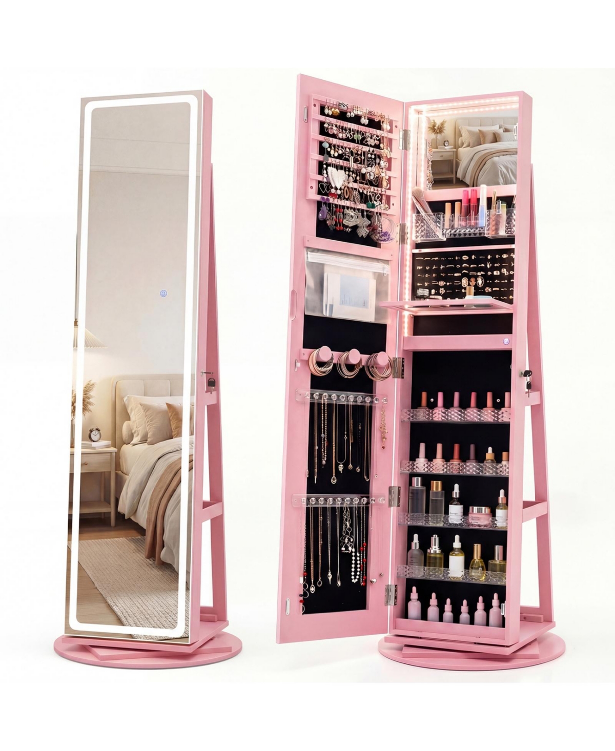 Sugift Standing Jewelry Cabinet with Adjustable Led Lights