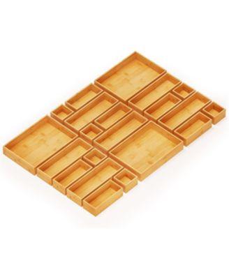 21-Piece Bamboo Drawer Organizer Set Multi-Use Divider Bins for Kitchen, Bathroom, Office, and Makeup Storage, Natural
