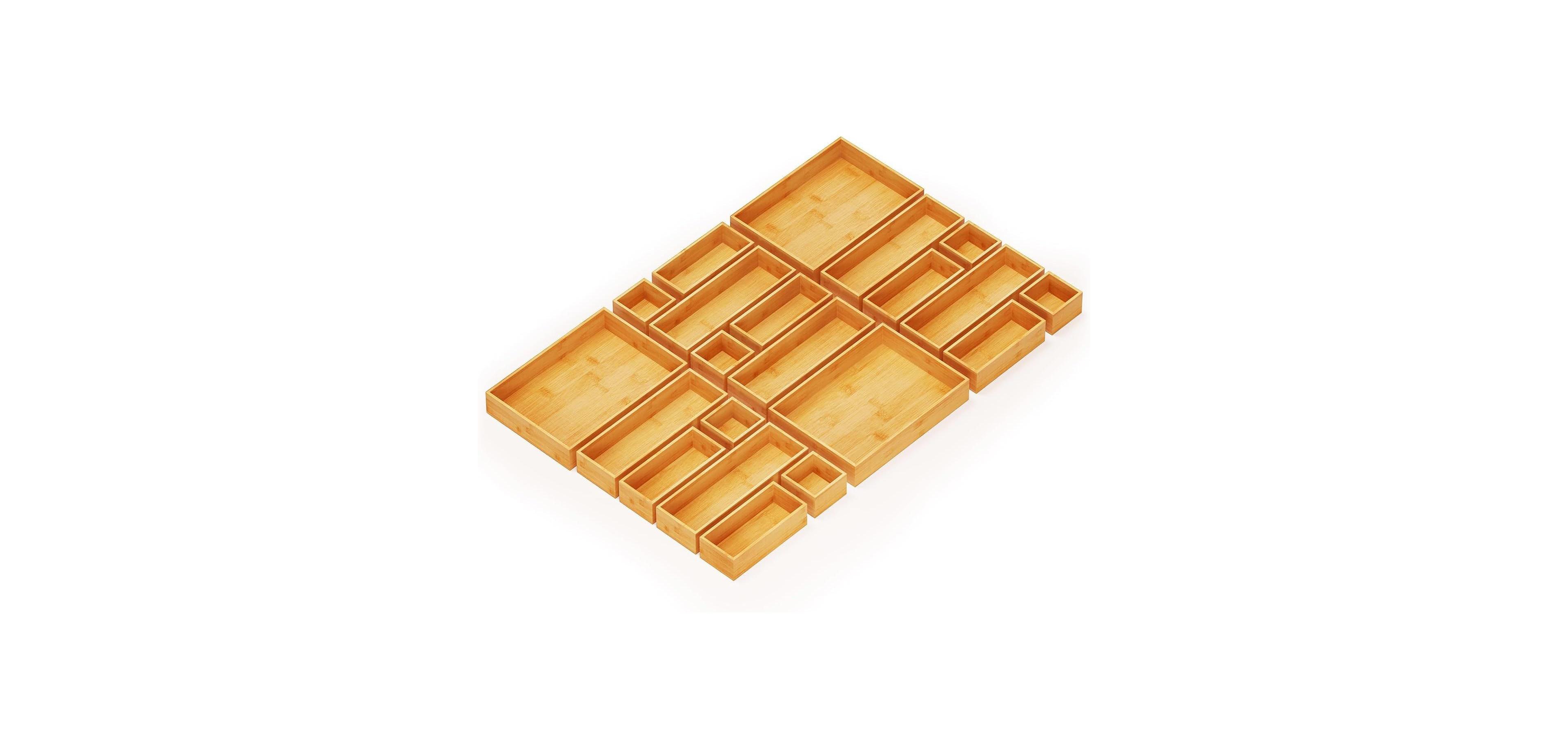 SpaceAid 21-Piece Bamboo Drawer Organizer Set Multi-Use Divider Bins for Kitchen, Bathroom, Office, and Makeup Storage, Natural