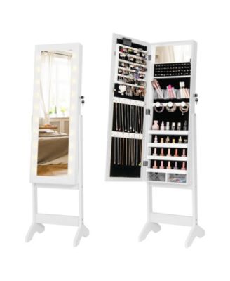 Tilting Mirror Jewelry Cabinet Framed by Warm LED Lights