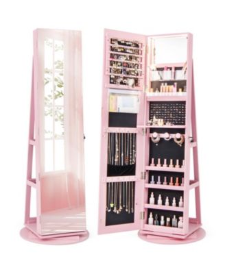 360-Degree Rotating Jewelry Armoire Tower with LED Mirror