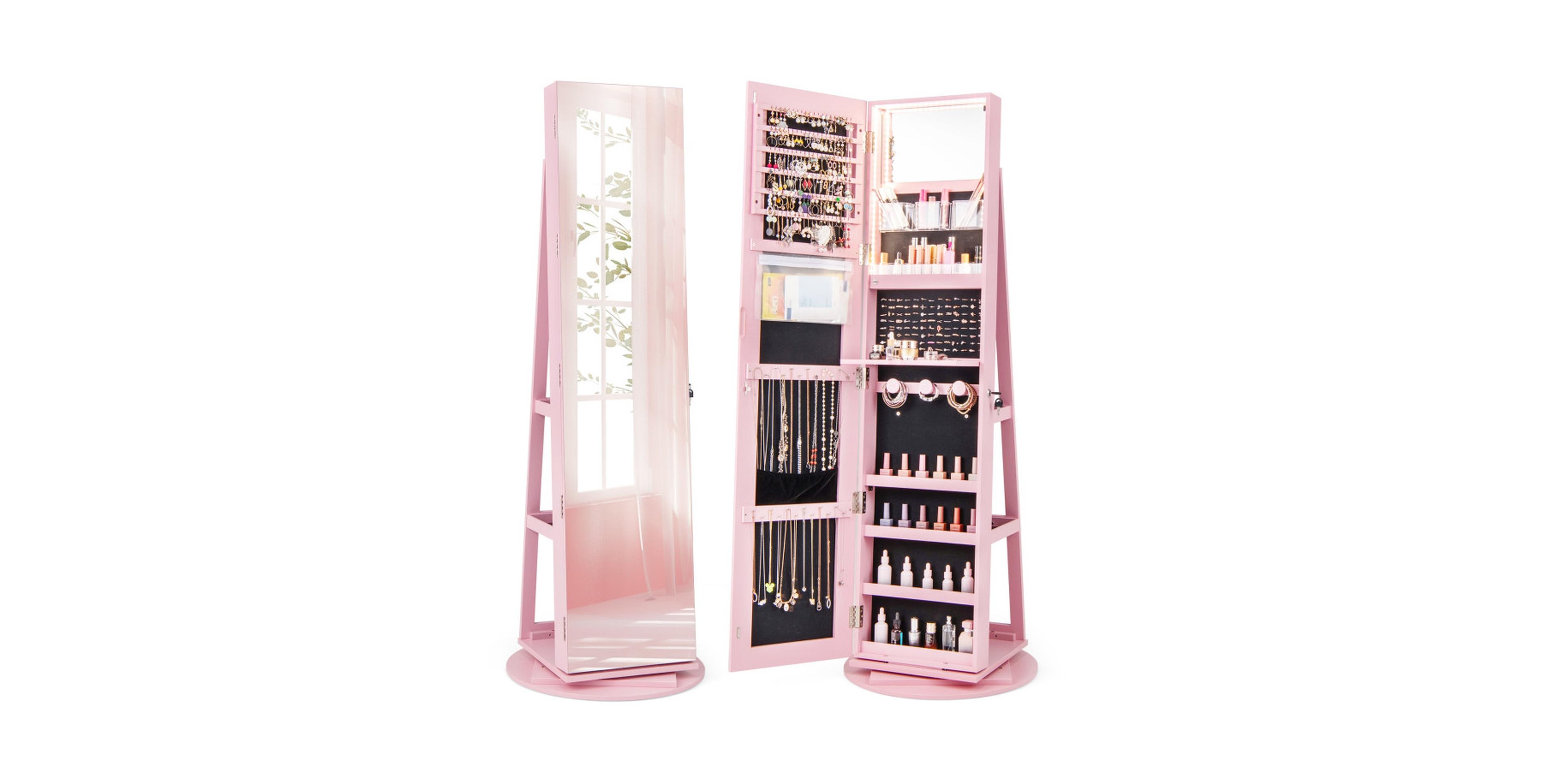 Gouun 360-Degree Rotating Jewelry Armoire Tower with Led Mirror