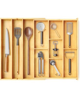 Bamboo Expandable Silverware Drawer Organizer with Labels