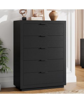  5 Drawer Wood Dresser for Bedroom, 47" Tall Chest of Drawers, Modern Vertical Storage Cabinet with Metal Handles