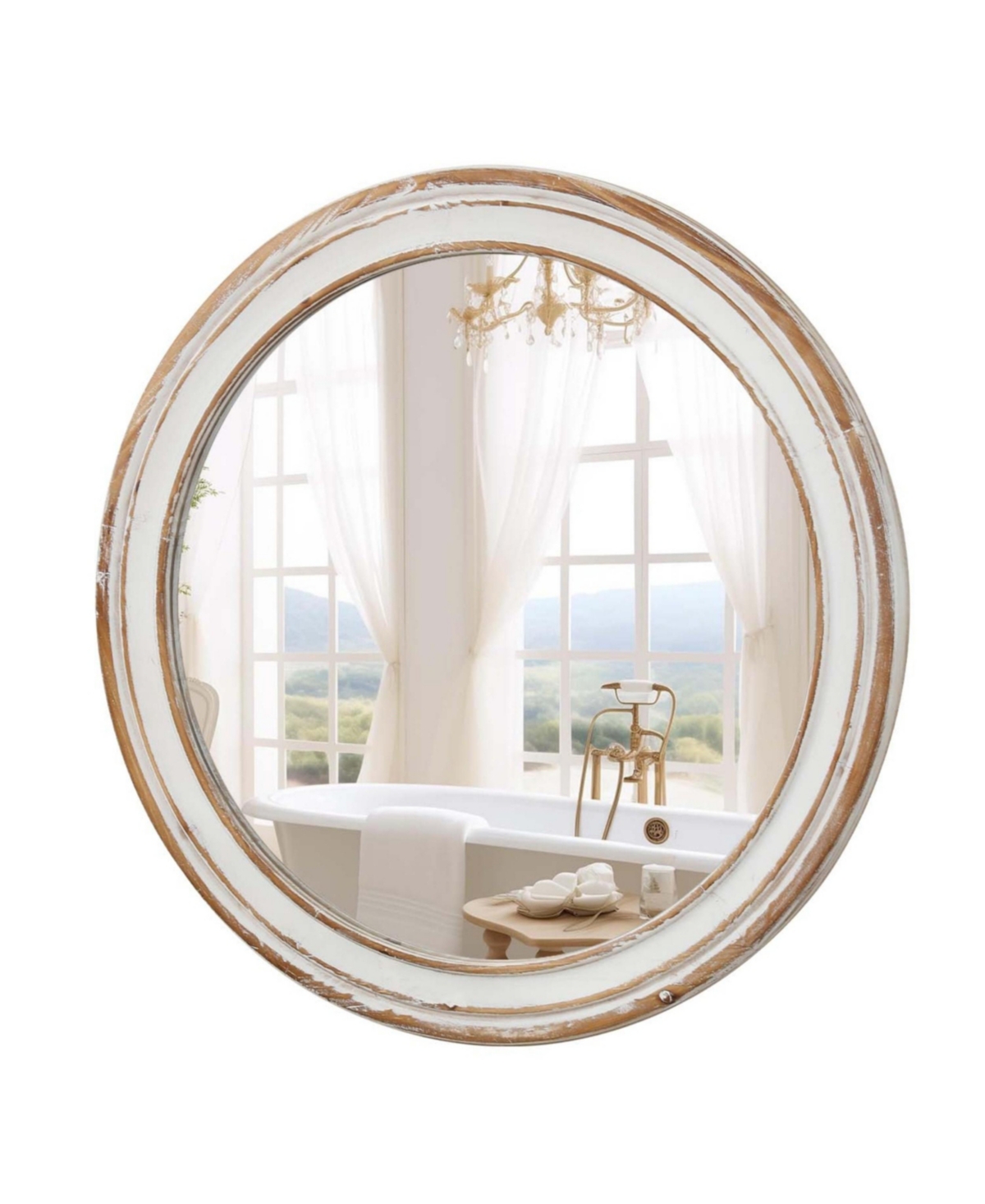Phying 23.62 Inch wash Distressed Wood Frame Farmhouse Round Wall Mirror for Bathroom Vanity Bedroom Entryway Living Room