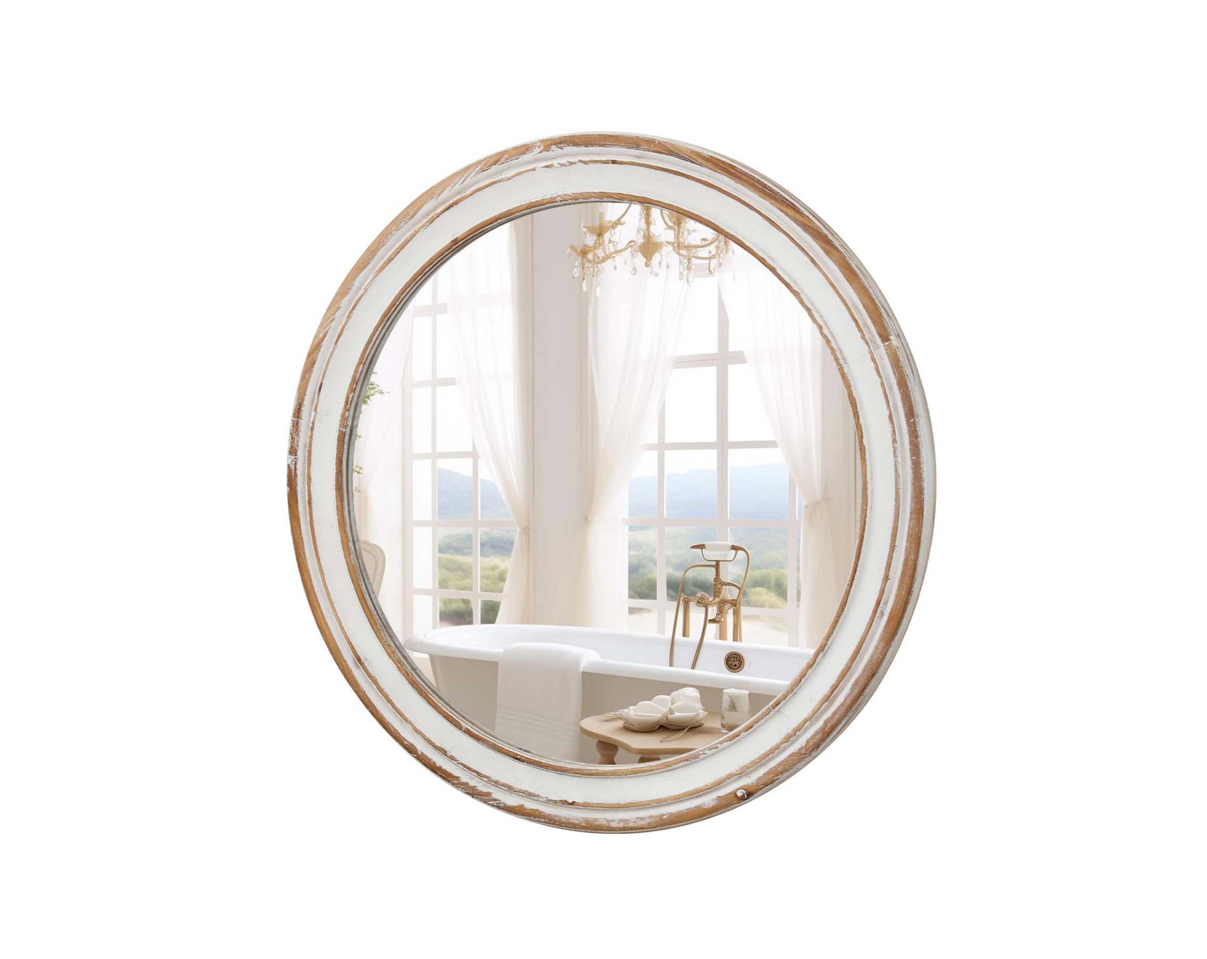 Phying 23.62 Inch wash Distressed Wood Frame Farmhouse Round Wall Mirror for Bathroom Vanity Bedroom Entryway Living Room