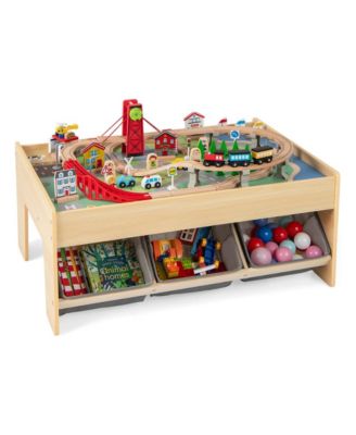 Wooden 2-in-1 Reversible 94-Piece Train Set Activity Table